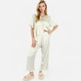 thumbnail image 4 of Lounge Women's Embroidered Collar Pajama Set with Ruffle Trim and Button-Up Top - Medium, Green, 4 of 7