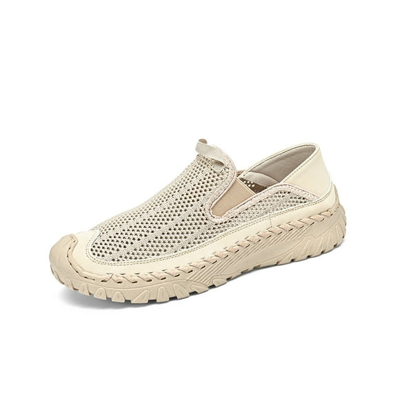 Mens Mesh Loafers Outdoor Lightweight Hiking Breathable Comfortable Work Shoes Non-slip Driving Casual White 6.5 US
