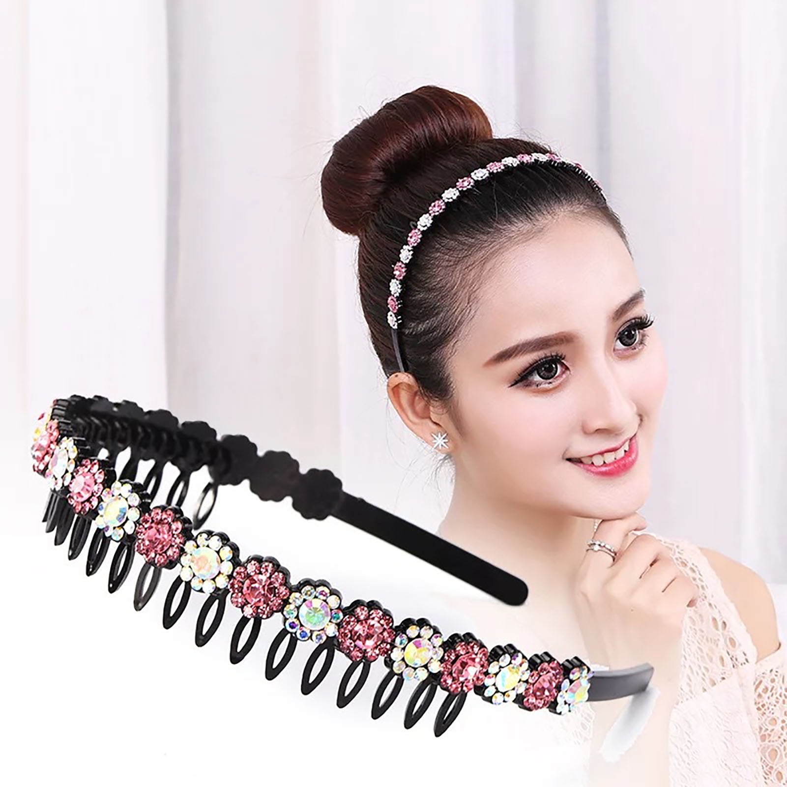 Yirtree Rhinestone Teeth Comb Headbands Flower Crystal Headband Wave