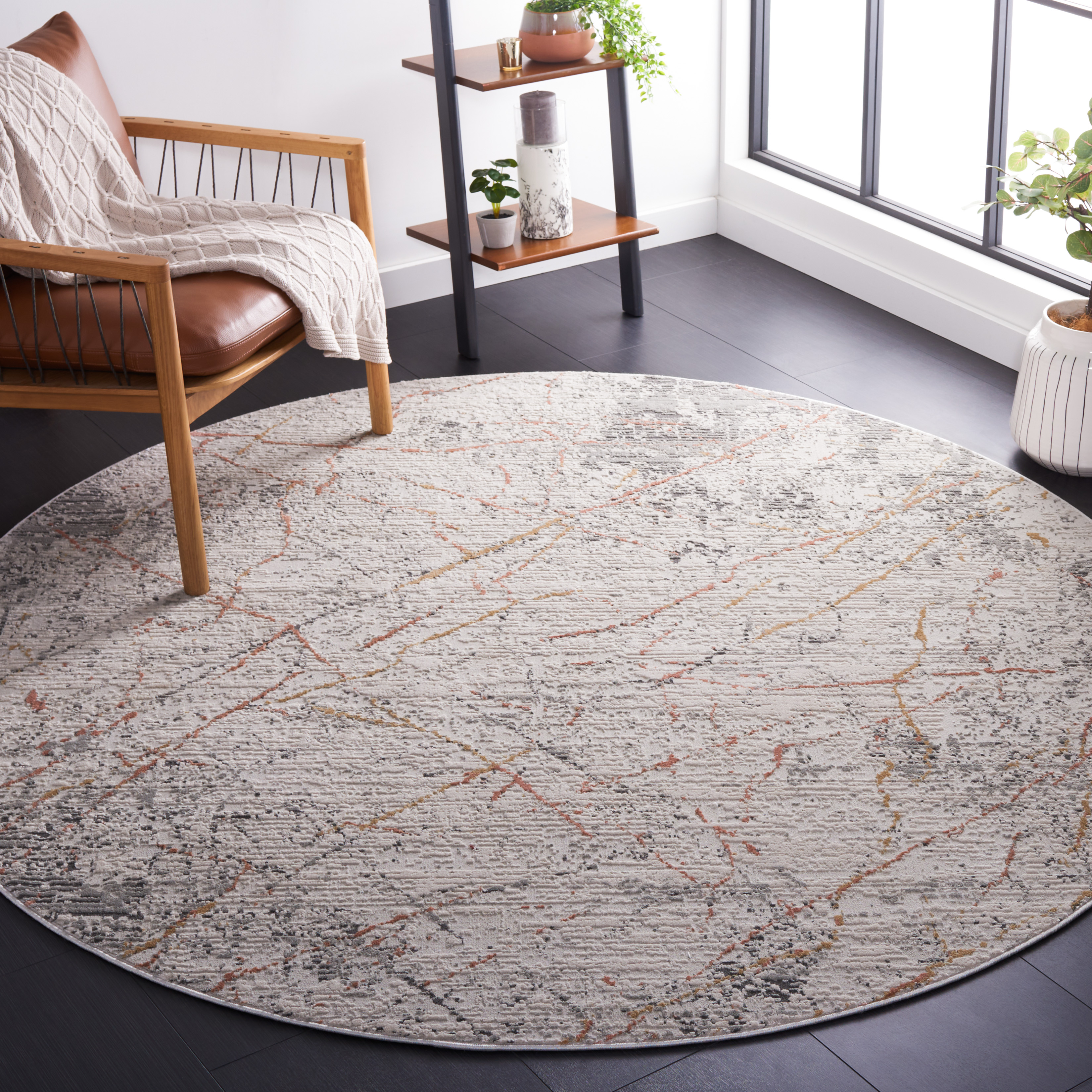 SAFAVIEH Vogue Marjan Abstract Area Rug, Beige/Rose, 6'7" x 6'7" Round