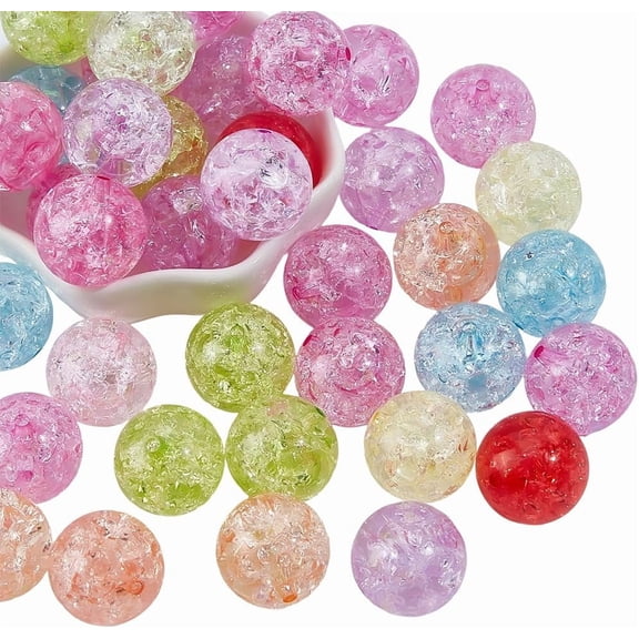 40PCS 20MM Acrylic Round Beads with Center Drilled Purple Pink Orange Yellow Assorted Transparent Spacer Loose Bead Charm Bulk Craft Supply