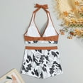 thumbnail image 5 of WREESH Womens Two Piece Swimsuit Halter Bikini Set Athletic Bathing Suits with Chest Pad Without Underwire Print Deep V High-Waisted Patchwork Swimming Trunks Split Swimsuit Coffee, 5 of 7