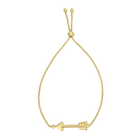 14kt Gold 9.25 Yellow Finish Chain:1mm+Pendant:6mm Shiny Arrow Adjustable Friendship Bracelet with Draw String Clasp