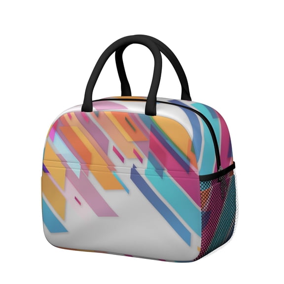 Insulated Lunch Bag for Women, Floral Print Oxford Fabric Lunch Box, Leakproof Thermal Cooler Tote for Work, School & Picnic, Abstract Geometric Print