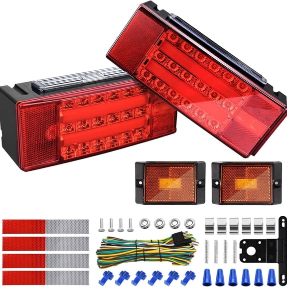 Submersible LED Trailer Lights Kit, 12V Super Bright Utility Brake Stop Turn License Tail Lights, Rectangular Trailer Lights with Wiring Kit & 2 Marker Lights for Boat RV Truck Over 80 Inches