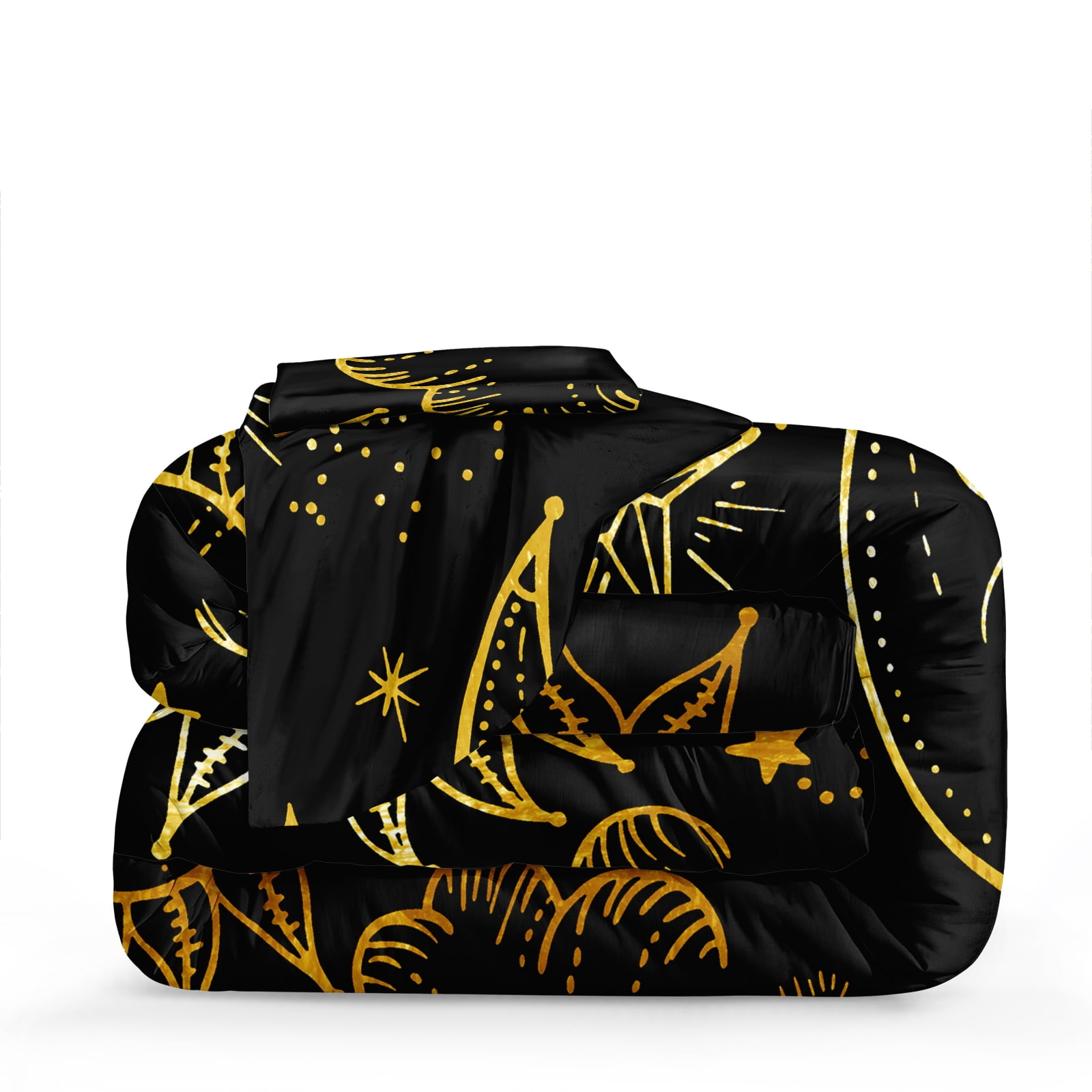 Move Over Black Gold Comforter Set King 4 Pieces Soft Microfiber Universe Comforter Galaxy Bedding Set for Bedroom