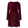 thumbnail image 7 of hotojiny Womens Velvet Cocktail Dress Elegant Cocktail Party Dresses Long Sleeve Comfy Soft Crewneck Flowy Dress, 7 of 7