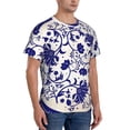 thumbnail image 2 of Bixox Men's Blue And White Porcelain Pattern Printed Short Sleeve Skinny Athletic T-Shirt, 2 of 6