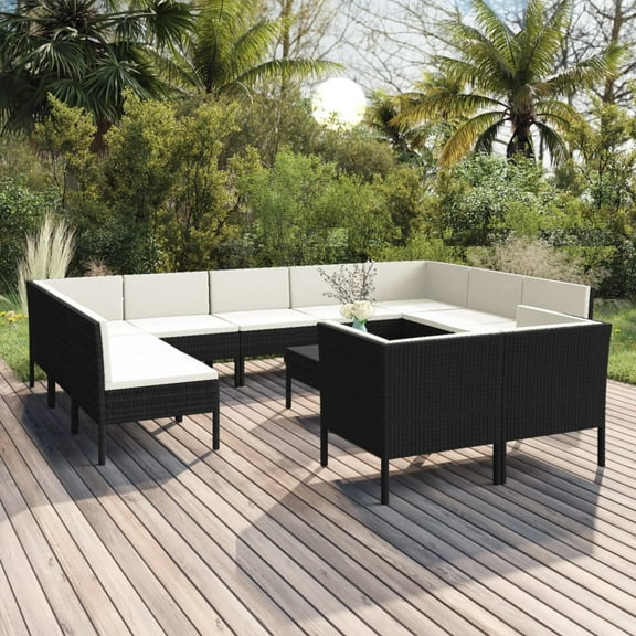 vidaXL 12 Piece Patio Lounge Set with Cushions Poly Rattan Black