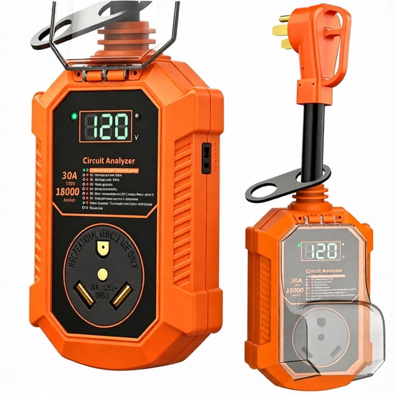 30 Amp RV Surge Protector with Waterproof Cover, 18000J RV Circuit Analyzer with Real-Time LED Display, Voltage Monitoring IP68 RV Adapter Plug for Camper Travel Trailer
