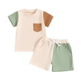 thumbnail image 4 of Ramiter Toddler Kids Boy Shorts Clothing Set 0 6 12 18 24 Months 2T 3T 4T Letter Tractor Print Short Sleeve Round Neck T-Shirt with Solid Shorts 2Pcs Outfit(Beige,2-3 Years), 4 of 4
