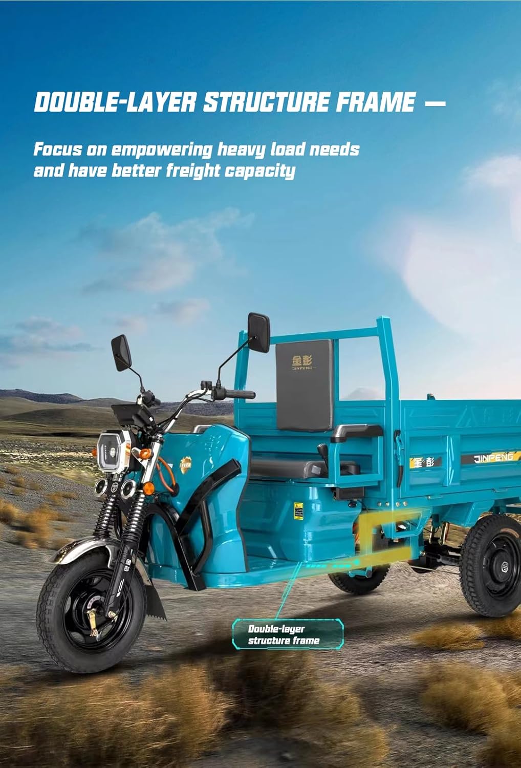 60V 45A Electric Tricyle Cargo Van for Adults, Long Range Commercial Mobility Scooters for Seniors, 1000W Electric Three Wheel Cargo Transporter w/63" Hydraulic Tipping Bucket, 25-37 MI Range