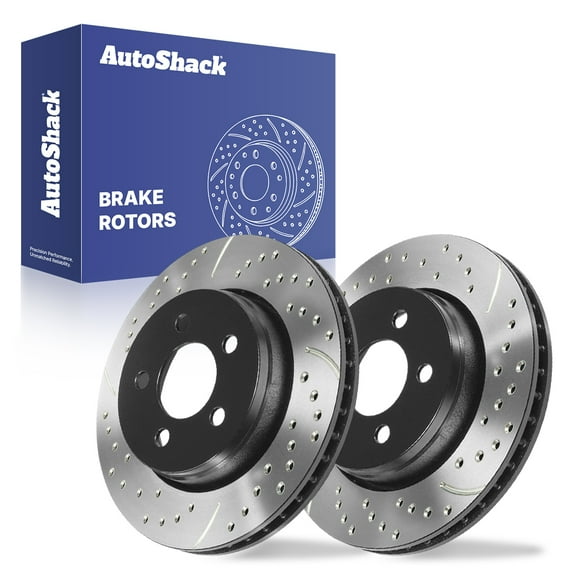AutoShack 11.65" (296 mm) Front Vented Drilled & Slotted Brake Rotors E-Coated | Replacement for 2008-2012 Jeep Liberty 2007-2011 Dodge Nitro | 2-PC Set | ShadowGuard