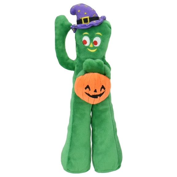 Multipet Gumby Plush with Pumpkin and Witch Hat, Dog Toy