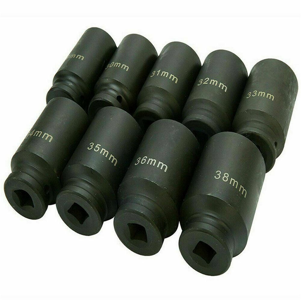 9pcs Deep Impact Socket Set 1/2" Drive Metric Axle Hub Nut Socket 29-38mm for Removing and Mounting Axle Nuts
