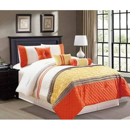 Legacy Decor 7 Pc Microfiber White Orange And Yellow Striped