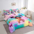 thumbnail image 2 of Castle Fairy Whimsical Princess Black Girl King Bedding 7pcs,Colorful Rainbow Butterfly Print King Bed in a Bag,Teal Pink Yellow,Pink Reversible, 2 of 7
