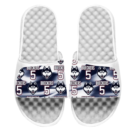 Youth-ISlide Paige Bueckers White UConn Huskies Logo Pattern Slide Sandals