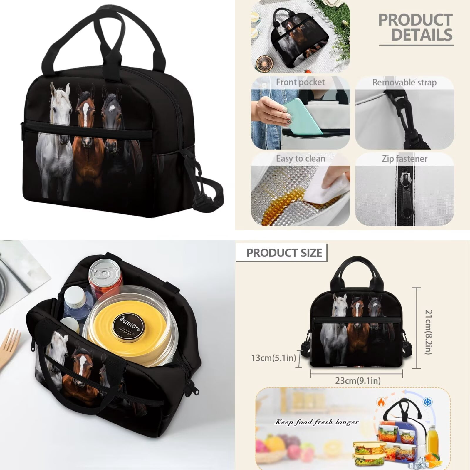 Pzuqiu Western Horse Kids Backpack School Bag Set with Lunch Box Pencil Case Water Bottle Holder 17 Inch 4 Piece Bookbags with Adjustable Shoulder Strap for Boys Teens 8-12