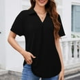 thumbnail image 4 of Tittly Womens Shirts Short Sleeve Shirts Womens Summer Daily Casual V Neck Shirts Short Sleeve Tops Collared Blouses Loose Fit Shirt Tshirts Shirts Spring Tops for Women Black L, 4 of 8