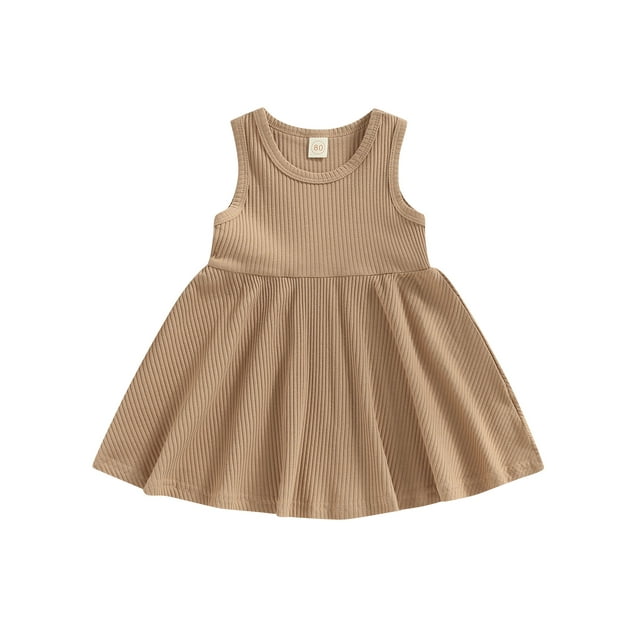 Faithtur Bébé Enfants Robe de Fille, Sans Manches Cou Solide Robe d'Été A-Ligne pour Tous les Jours Occasionnels