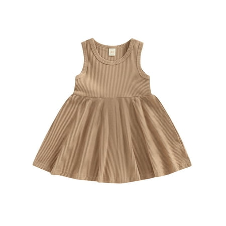 

Qtinghua Toddler Baby Girls Casual Dress Sleeveless Solid Color Ribbed Party Princess Dresses Kids Summer Clothes Khaki 12-18 Months