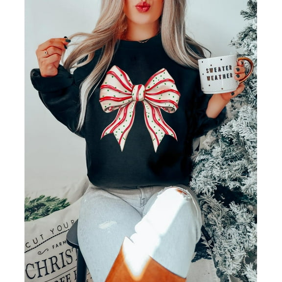 Christmas Tree Cake Sweatshirt, Coquette Holiday Bow Pullover, Cute Christmas Gift Sweater for Women, Festive Winter Top