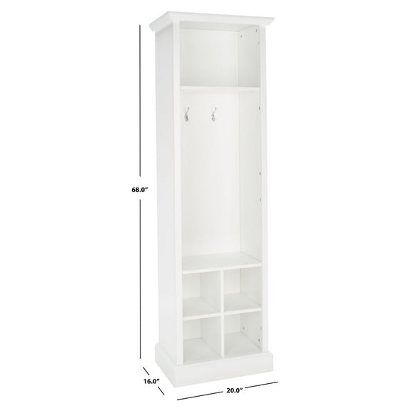 SAFAVIEH Home Collection Surrey Farmhouse Antique White 6-Shelf 2-Hook Bottom Fully Assembled Storage Hall Tree