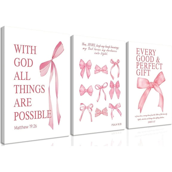 Blue Bow Jesus Wall Art Decor, Light Blue Coquette Dorm Room Wall Decor Paintings spirational Bible Verses Canvas Posters Prints Pictures for Girls Dorm Room, Bedroom(Only canvas)