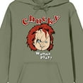 thumbnail image 2 of Chucky Face Wanna Play Long Sleeve Olive Men's Hooded Sweatshirt-XL, 2 of 3