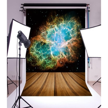 Image of Polyester 5x7ft Photography Backdrop Fantasy Space Galaxy Wooden Floor Mystical Nebula Abstract Astronomy Blur Celestial Cloud Cosmos Scene Photo Bac