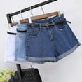 thumbnail image 5 of Oaktree Summer ladies casual denim shorts, retro high-waist curled hem stretch denim shorts, front buckle thin A-line wide-leg hot pants, 5 of 7