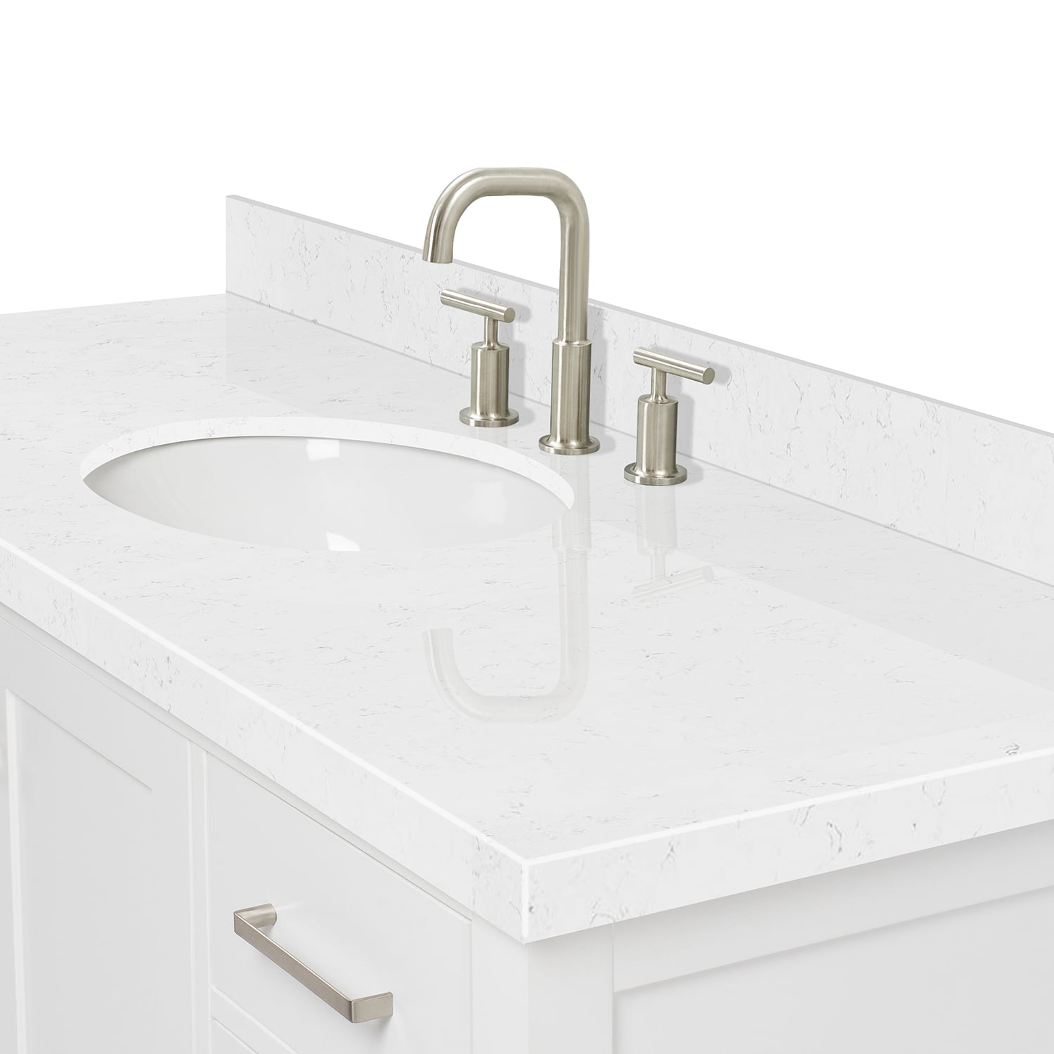 Ariel Cambridge 54 Inch Single Oval Sink Bathroom Vanity With Carrara White Quartz Countertop 1.5 Edge In White