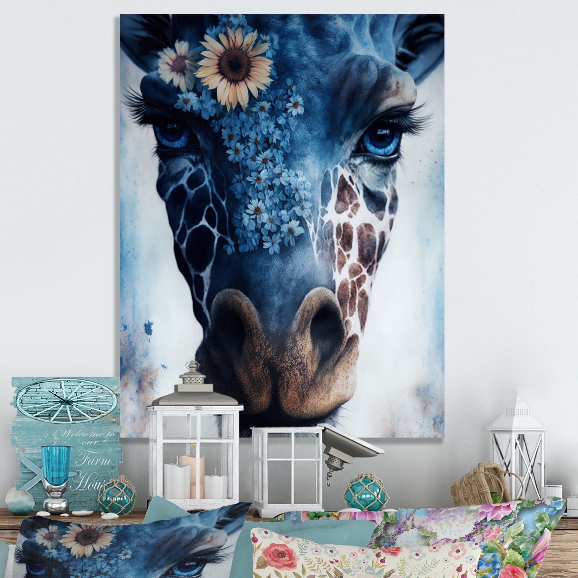 Designart Giraffe Portrait With Sunflowers II Canvas Wall Art
