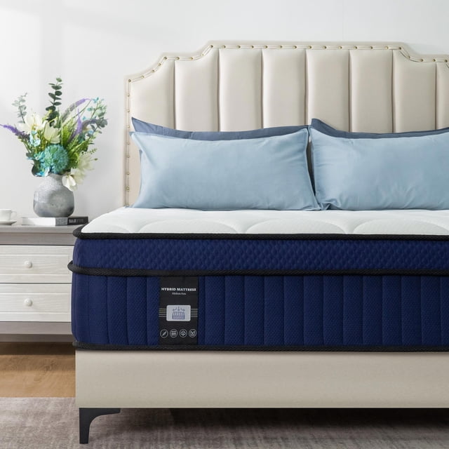 12'' Full Size Mattress, QUEEN ROSE Hybrid Firm Mattress in a Box with Gel Memory Foam, Individually Wrapped Pocket Coils Innerspring, Pressure-Relieving and Supportive, Mattress Full