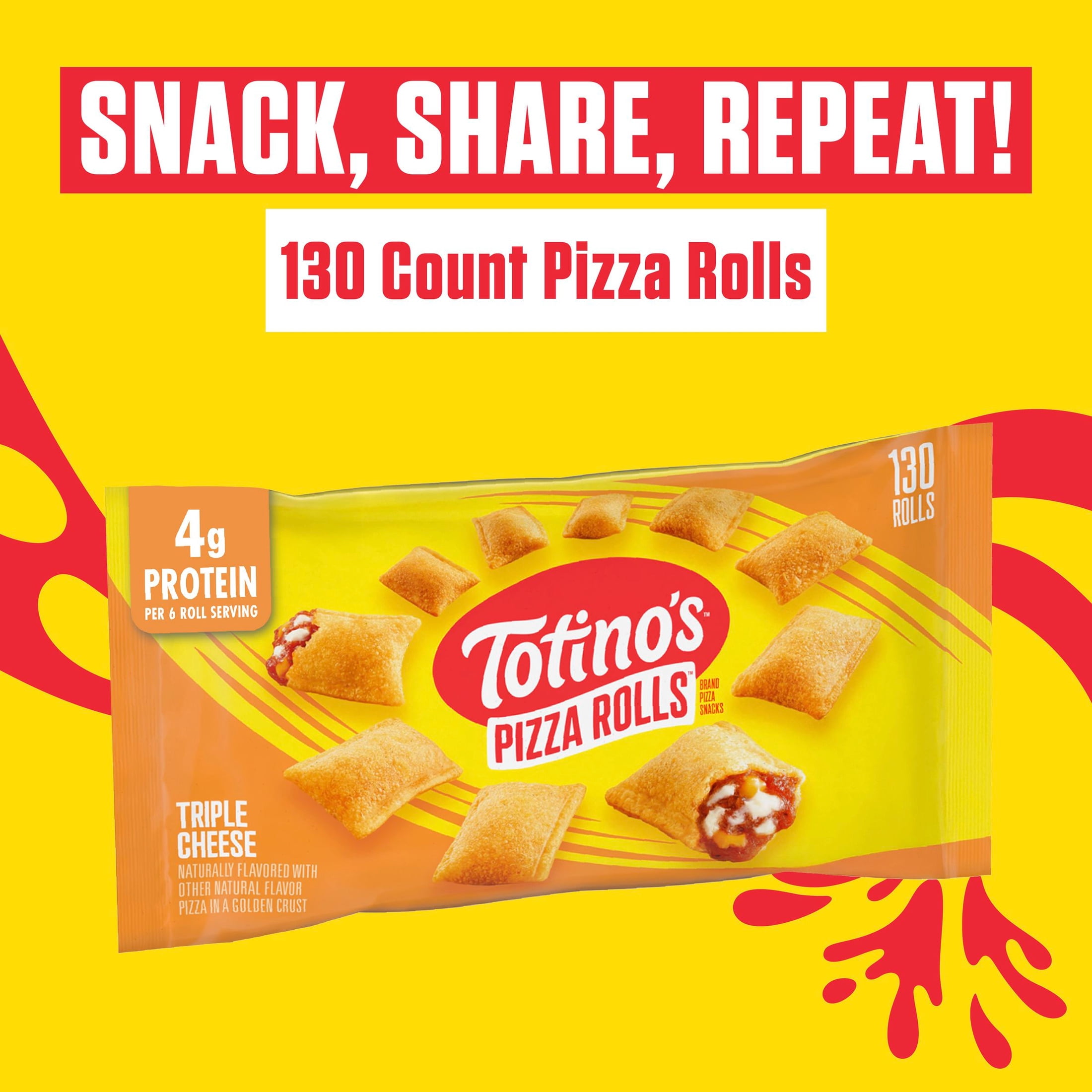 Totino's Pizza Rolls, Triple Cheese Pizza Flavored, Frozen Appetizers, 130 Rolls, 63.5 oz