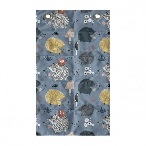 Animals Hanging Pocket Organizer, Funny Hedgehogs Walking Around on Dandelion Flower and Mushroom Field Forest, Printed Polyester Storage Bag with Pockets, 21" x 31", Multicolor