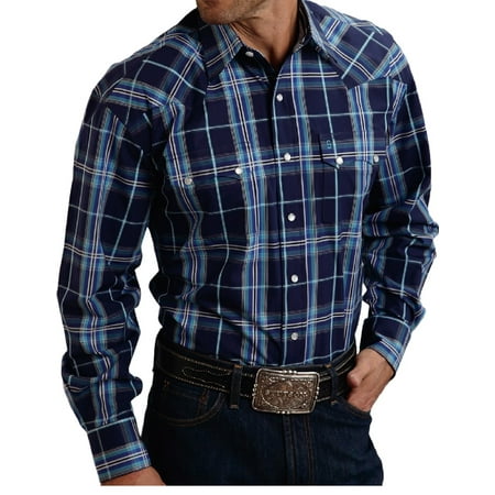 Stetson - Stetson Western Shirt Mens L/S Snap Plaid Blue 11-001-0478 ...