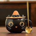 thumbnail image 1 of ZHAOCHENG Taza de gato negro con tapa de bruja y cuchara dorada, linda taza de café de cerámica única con gatito para el hogar y la oficina, 1 of 3