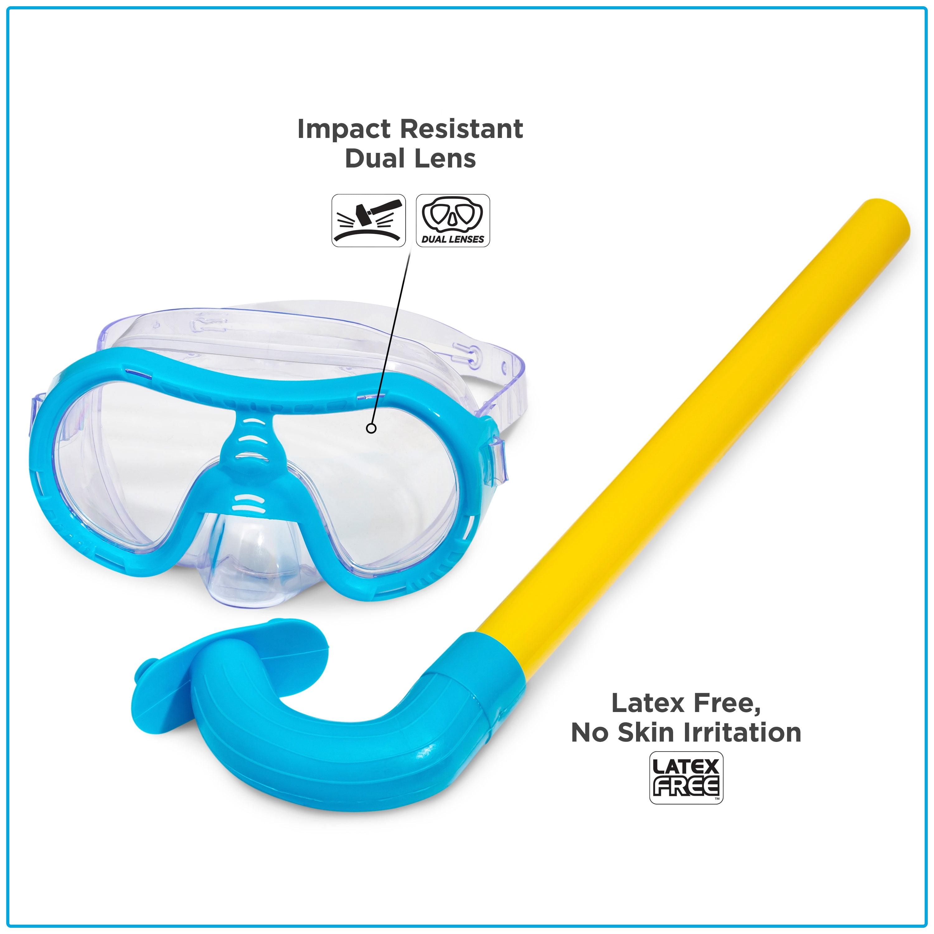 Dolfino 5-Piece Kids Snorkle Set, Blue Octopus Storage Bag Included, Hypoallergenic and Latex-Free, Blue, Unisex