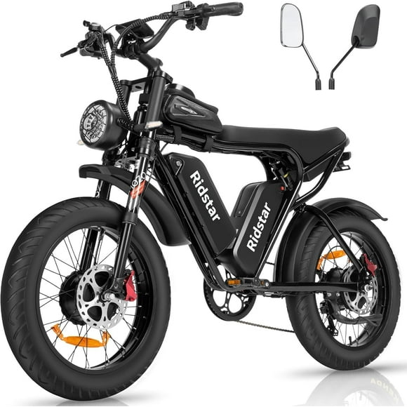 Ridstar Q20 Pro Electric Bike for Adults, 2000W Motor, 37MPH Speed,52V40AH Dual Battery, Max 50-180 Miles Electric Motorcycle, 20" Fat Tire Dirt Bike, Shamano 7-Speed EBike