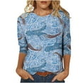 thumbnail image 2 of Hauts à Manches 3/4 pour Femmes Été Mode Féminine T-shirt Imprimé Blouse à Manches 3/4 Col Rond Hauts Décontractés Blouses Grande Taille en Liquidation, 2 of 5