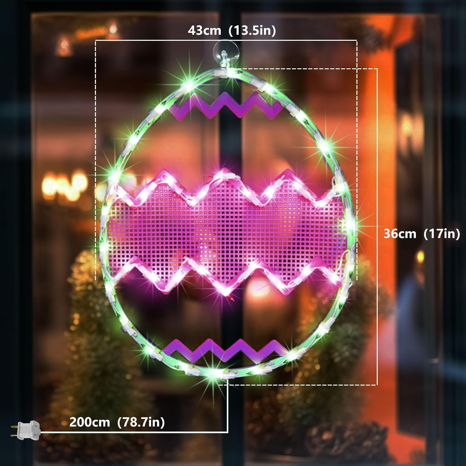 Northlight 17" Lighted Easter Egg Window Decoration - Green With Pink Chevron Stripes 2 thumbnail image