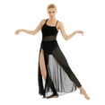 thumbnail image 3 of Kvysinly Women's Lyrical Ballet Dress Asymmetrical Mesh Maxi Dance Skirt with Built-In Leotard Black S, 3 of 6