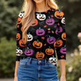 thumbnail image 6 of WTOBBY Women's Round Neck 3/4 Sleeve Halloween Print Casual T-Shirt Top Loose Fit Blouse for Fall Seasonal Wear and Everyday Fashion Outfits,Light Purple 2XL, 6 of 6