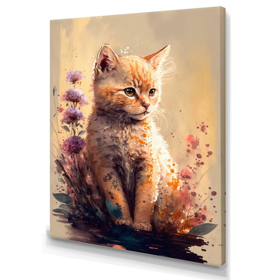 Designart Cute Cat Floral Art I Canvas Wall Art
