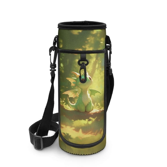 chaqlin Green Dragon Water Bottle Carrier Bag with Phone Pocket for Stanley Cup 30/32/40 oz Tumbler with Adjustable Strap,Insulated Water Bottle Holder Pouch Crossbody Sling for Walking Travel