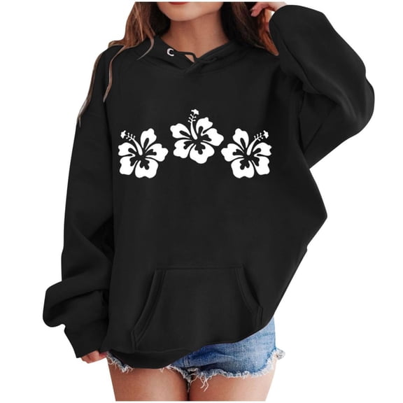 Bnwani Hoodies Girls Crew Neck Long Sleeve Pockets Short Sweatshirt Floral Graphic Printed Tops Pullover