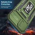 thumbnail image 3 of Funda para iPhone 13 y iPhone 14 con tapa deslizante para cámara, protección de grado militar, soporte de anillo giratorio de 360°, resistente a golpes para iPhone 13/14 (verde oliva), 3 of 8