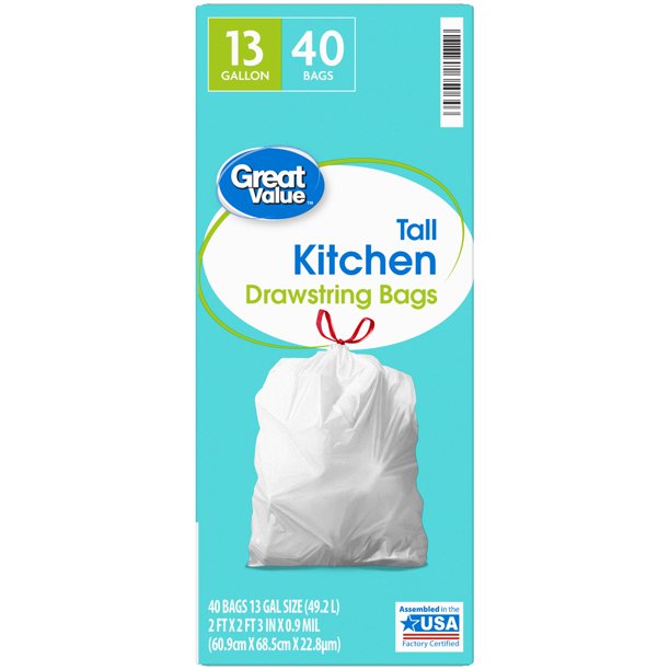 Great Value™ Tall Kitchen Trash Bags, 13 Gallon, 40 Bags